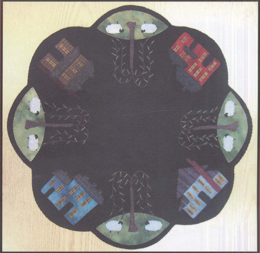Pattern: SALTBOX TABLE Mat by Lisa Bongean of Primitive Gatherings - Applique - Sheep - Saltbox Houses - Willow Trees - PRI-187 - 22