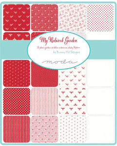 MY REDWORK GARDEN - 2950-11 - Cream Birds on Red- Bunny Hill Designs for Moda - Polka Dots - Birds - Floral - Red and White - Classic