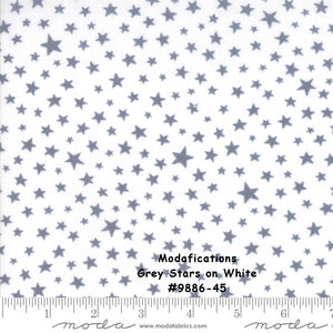 MODAFICATIONS - #9886-45 - Grey Stars on White by Howard Marcus for Moda - Modern - Grey - White - Stars - Modern- Great for Mask Making
