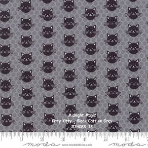 MIDNIGHT MAGIC - #24083-13 - Black Cats on Grey - by April Rosenthal for Moda - One Half Yard - Halloween