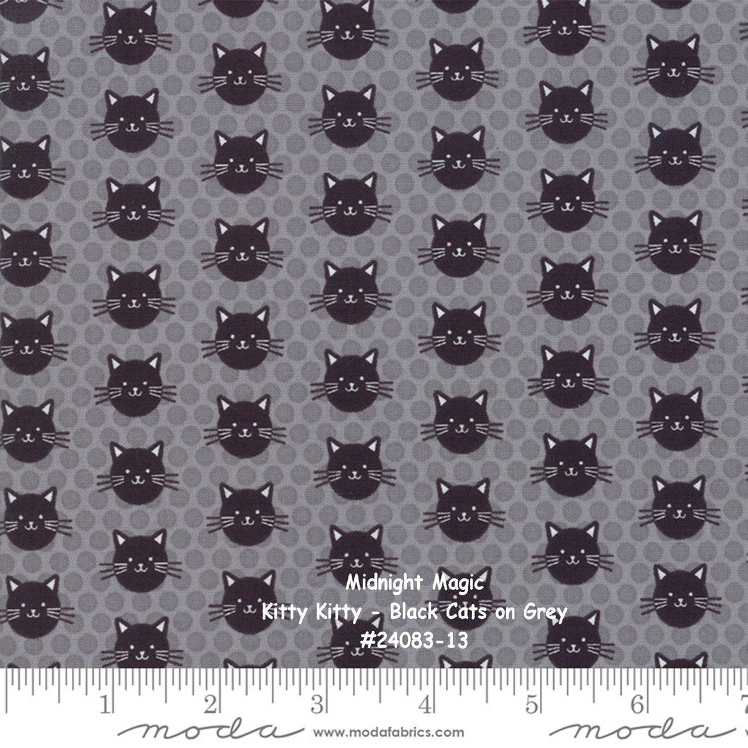 MIDNIGHT MAGIC - #24083-13 - Black Cats on Grey - by April Rosenthal for Moda - One Half Yard - Halloween