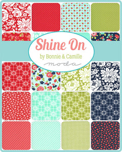 SHINE ON -  55210 PP - Charm Pack - by Bonnie and Camille for Moda - Thimbleblossoms - Floral - Bias Stripes - Geometric