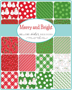 MERRY and BRIGHT- 22400 - Layer Cake - by Me and My Sister - Moda - Bright Reds Greens - Snowmen - Candy Canes - Polka Dots - Stripes