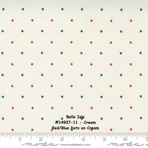 BELLE ISLE - #14927-11 - Red/Blue Dot on Cream -One Half Yard-Minick & Simpson-Moda-Reproduction-Patriotic-Red-White Blue-Paisley-Polka Dots
