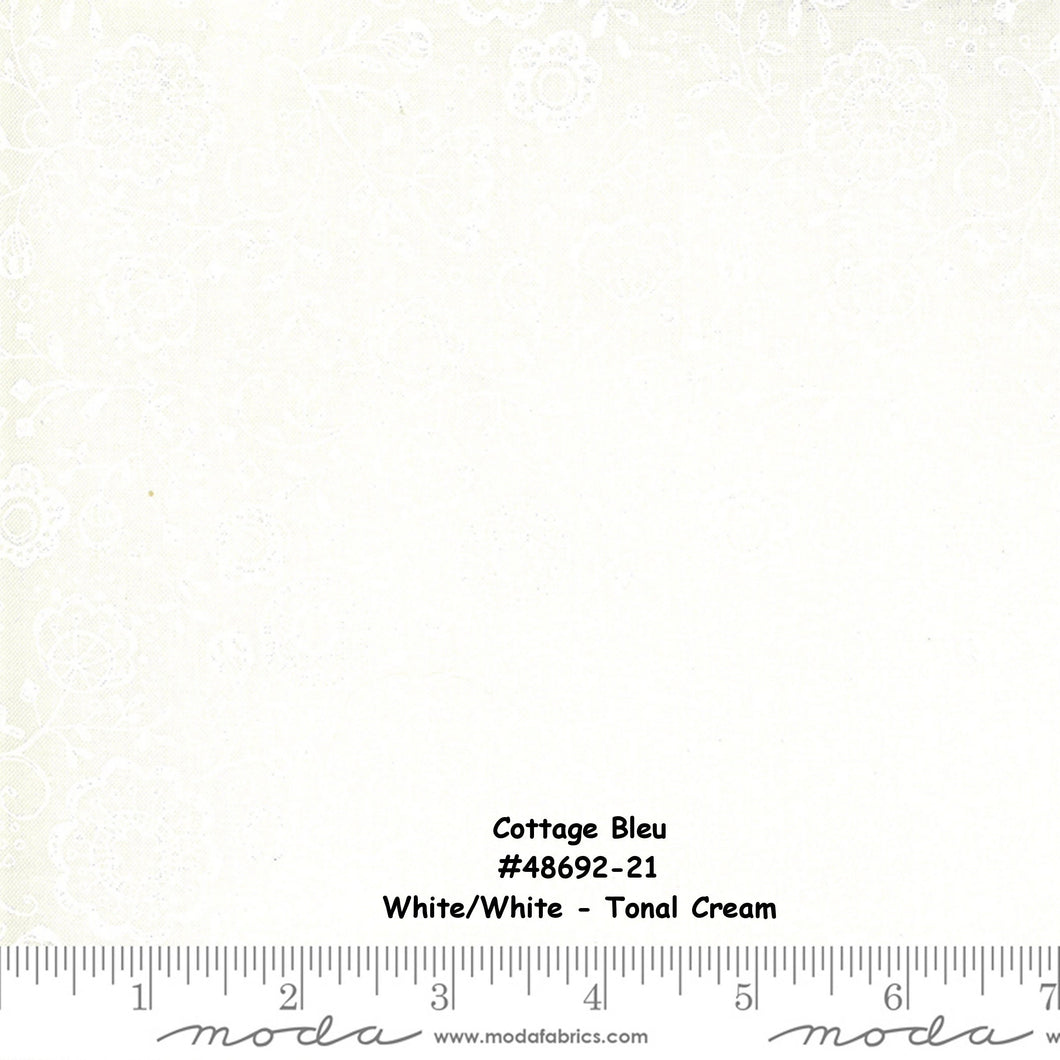 Cottage Bleu - 48692-21 - Tonal Cream - ONE HALF YARD - by Robin Pickens for Moda - Modern - White on White - Solid