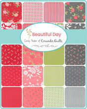 Load image into Gallery viewer, BEAUTIFUL DAY - Charm Pack - #29130 - by Corey Yoder for Moda - Red - Green - Grey - Pink - Quilt Panels:  Red-White and Red-Green-White
