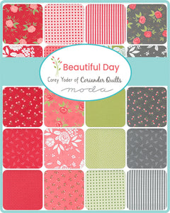 BEAUTIFUL DAY - Layer Cake - #29130 - by Corey Yoder for Moda - Red - Green - Grey - Pink - Quilt Panels:  Red-White and Red-Green-White