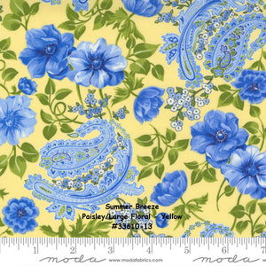 SUMMER BREEZE 2021 - Paisley/Large Floral - Yellow - 33610-13 -One Half Yard- by Moda - Classic - Blue - Yellow - Floral - Paisley - Backing