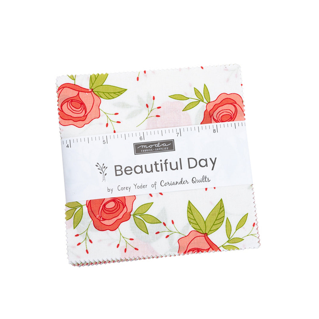 BEAUTIFUL DAY - Charm Pack - #29130 - by Corey Yoder for Moda - Red - Green - Grey - Pink - Quilt Panels:  Red-White and Red-Green-White