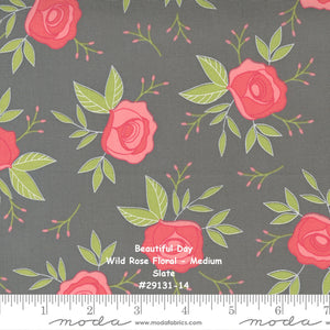 BEAUTIFUL DAY - #29131-14 - Wild Rose Floral - Medium Floral Print - Slate - Dark Grey - Coriander Quilts - Moda - One Half Yard